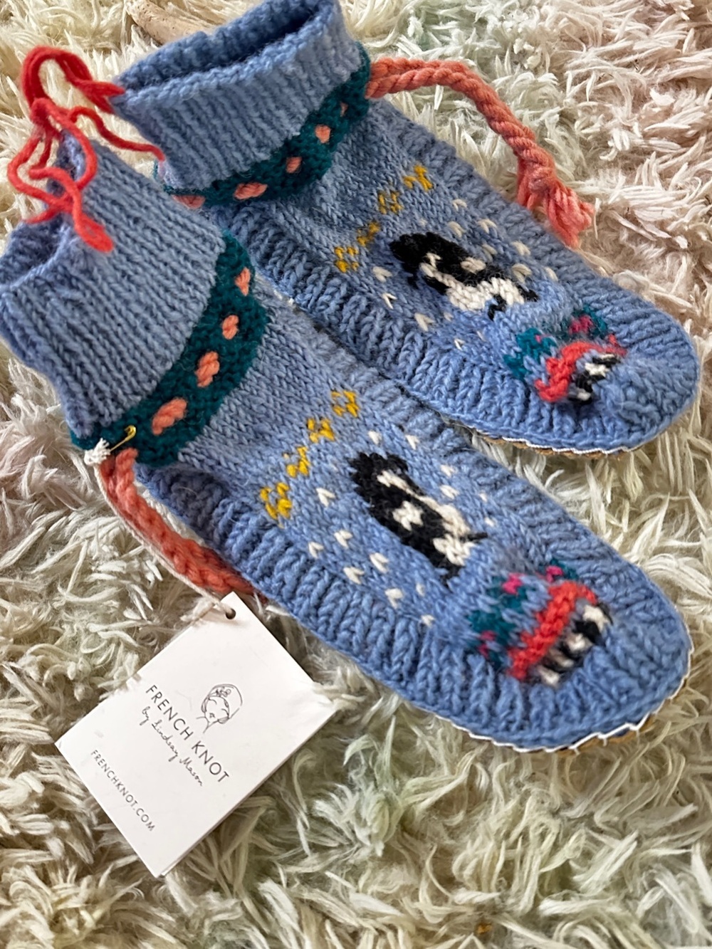 NWT Free People French Knot "Frosty Friends" Slipper Socks Size Large - Picture 5 of 7